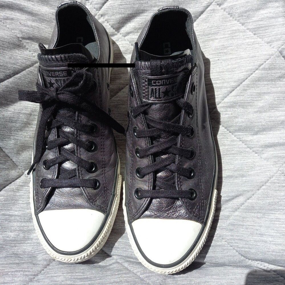 Converse Metallic Pewter Leather Low Top  All Star Sneakers Womens Sz 8 #544924C
